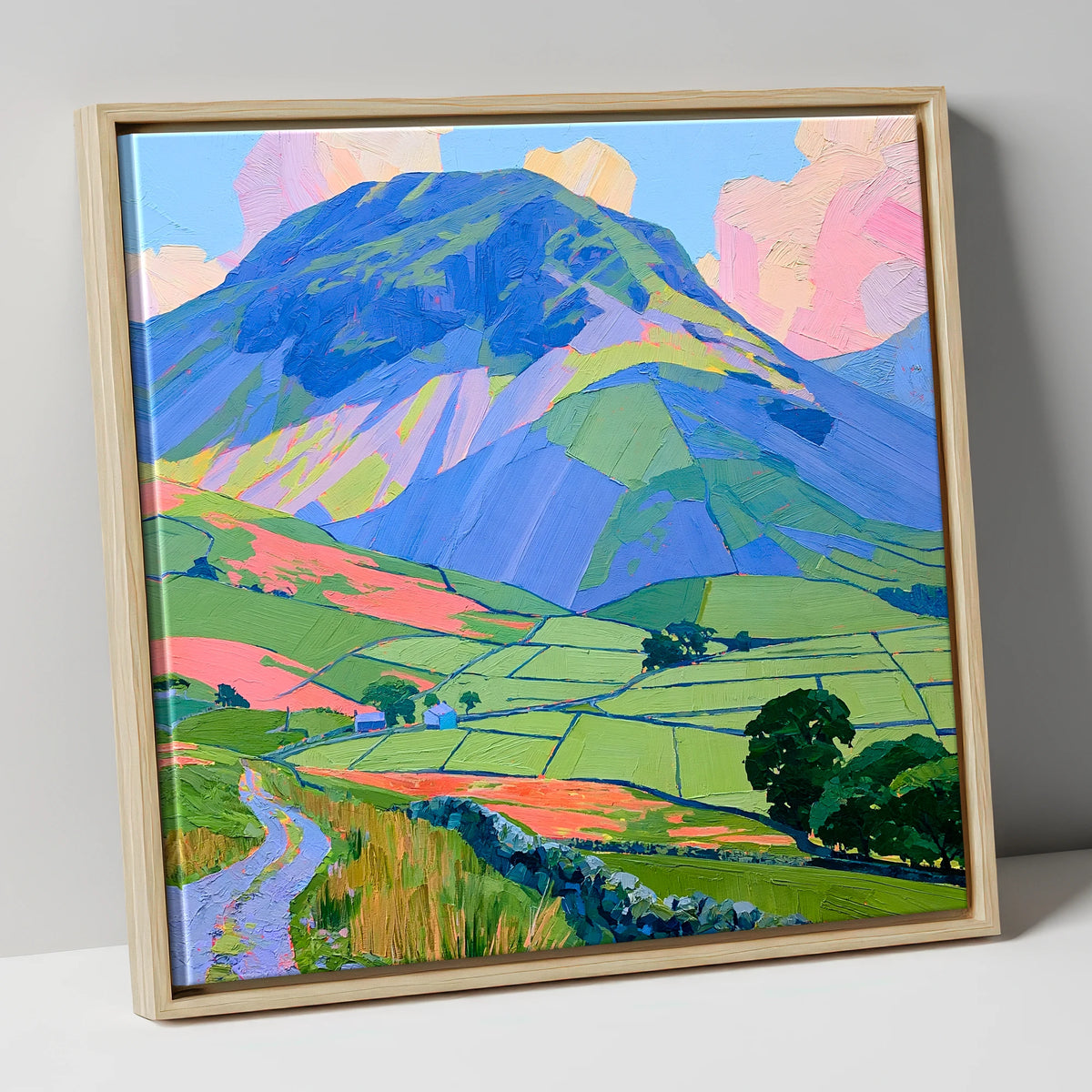 Great Gable Above Vibrant Pastures lake district fell canvas wall art in natural frame