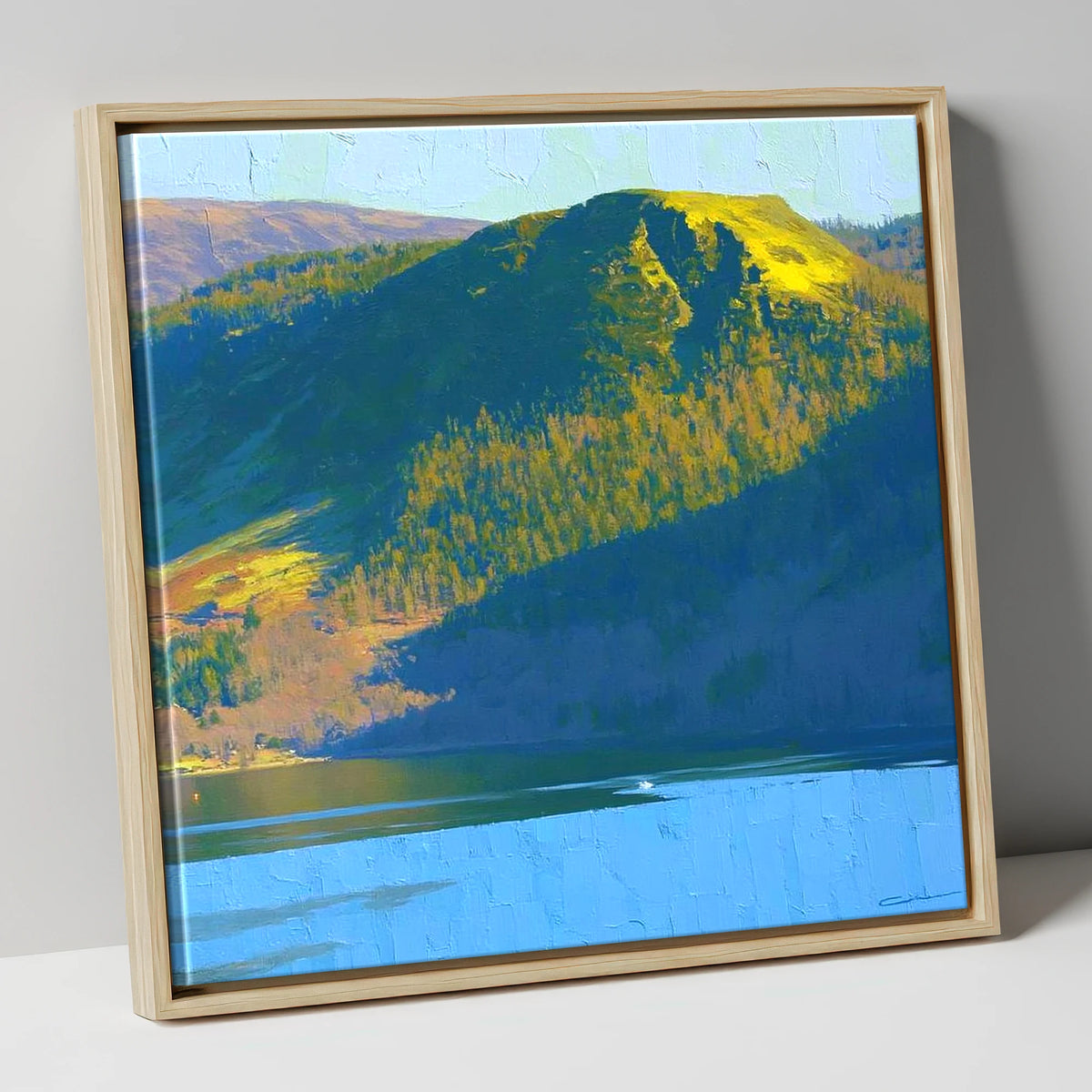 Vivid Sunlight on Walla Crag lake district fell canvas wall art in natural frame