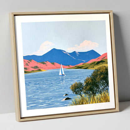 Vibrant Fells Over Coniston Water lake district lake canvas wall art in natural frame