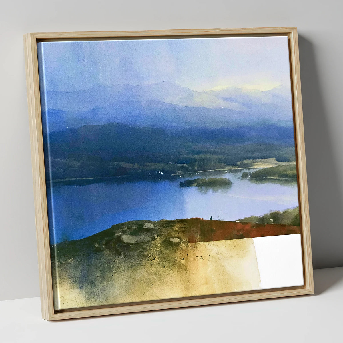 Indigo Windermere from Brant Fell lake district village canvas wall art in natural frame
