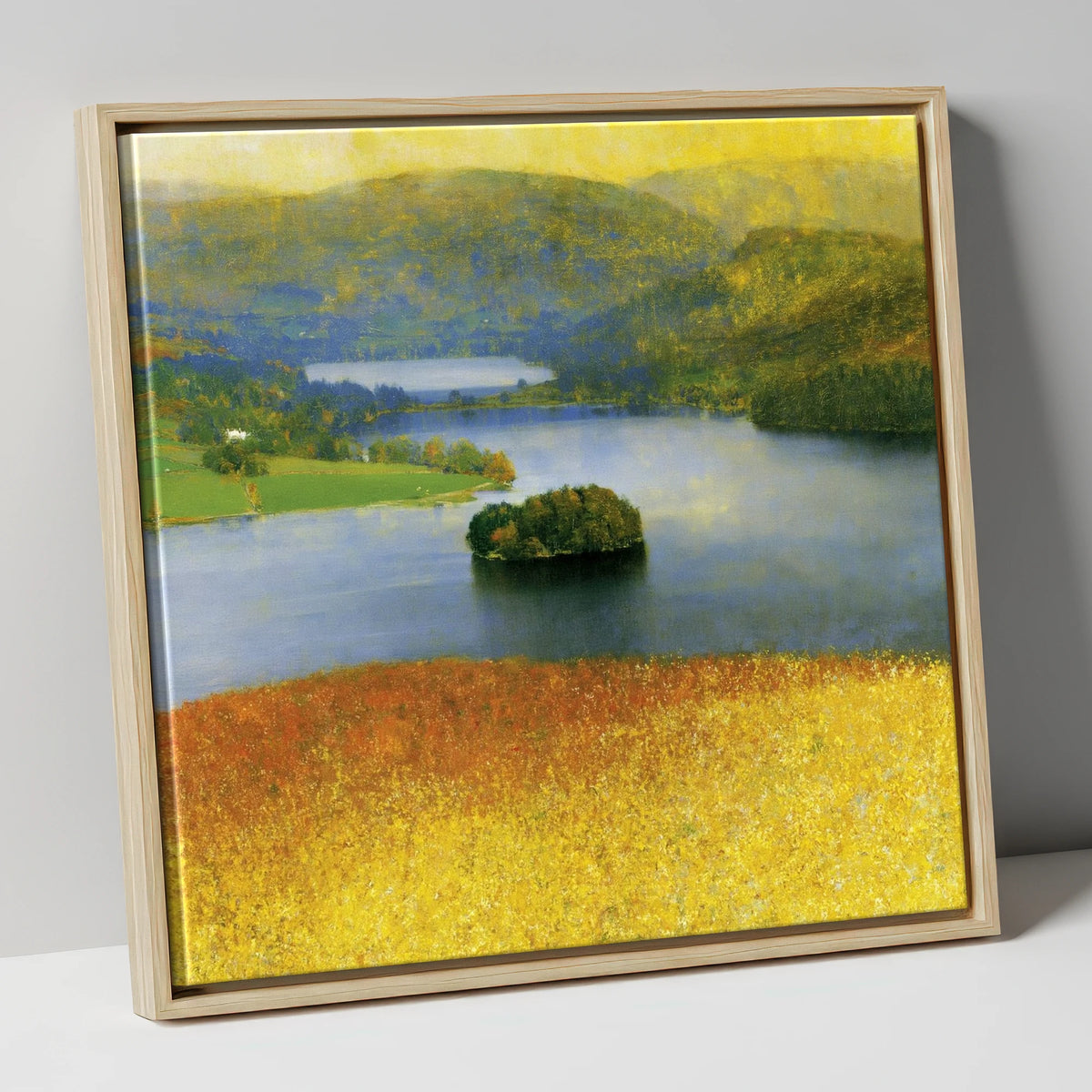 Luminous Grasmere From The Fells lake district lake canvas wall art in natural frame