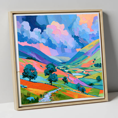 Vivid Storm Clouds Over Fells lake district sky canvas wall art in natural frame