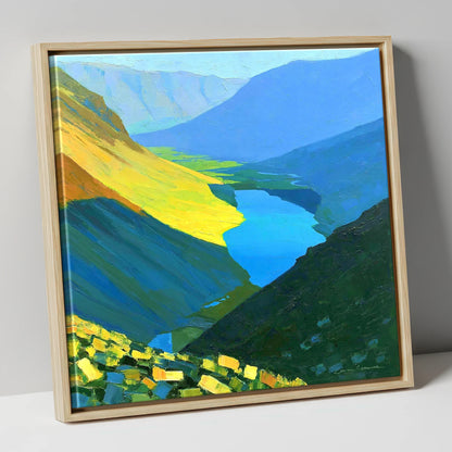 Vibrant Summit View Over Valley Lake lake district fell canvas wall art in natural frame