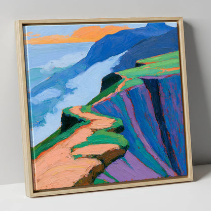 Vibrant Mountain Ridge Path lake district fell canvas wall art in natural frame
