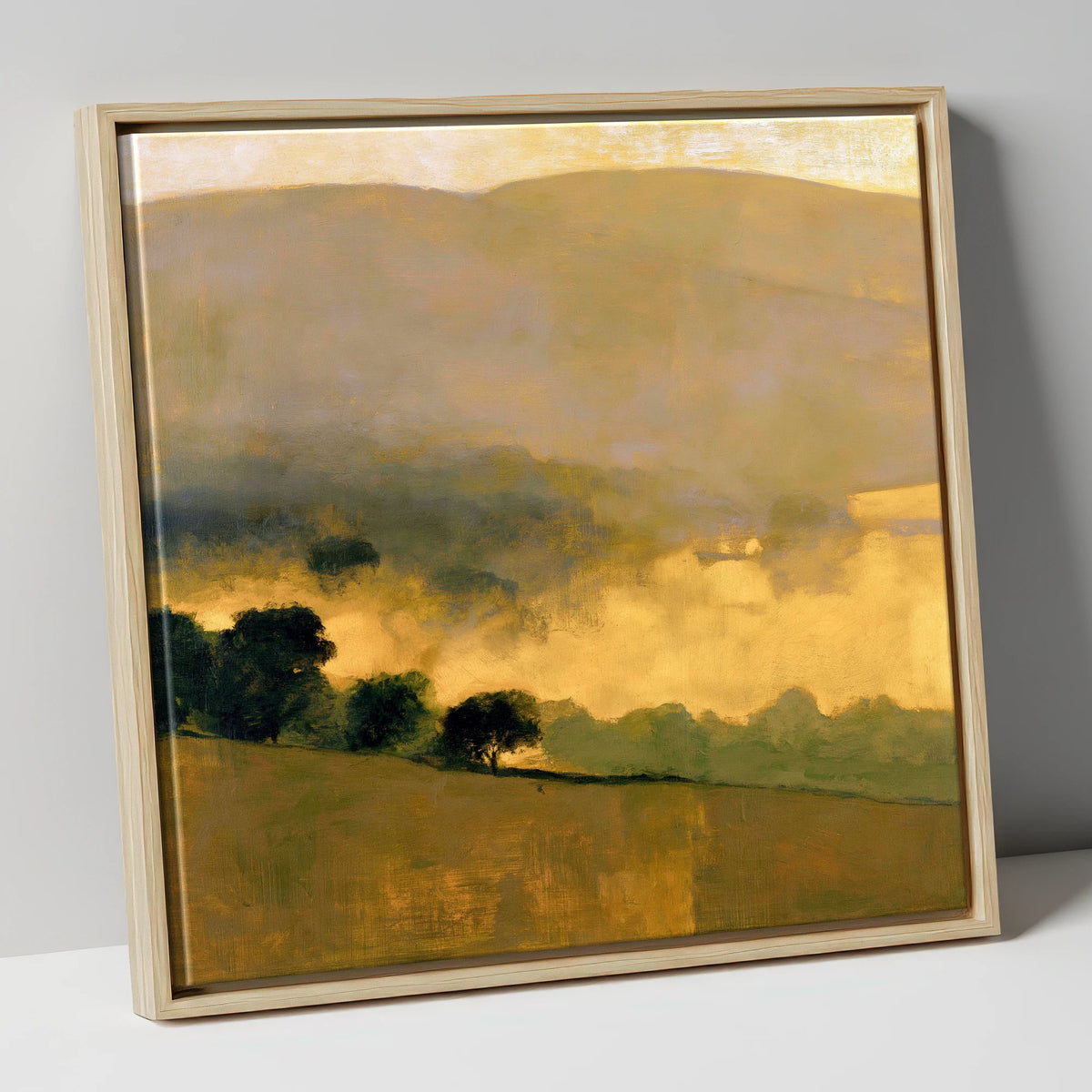 Golden Valley Mist at Dawn lake district sky canvas wall art in natural frame