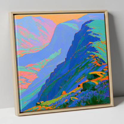 Electric Blue Mountain Ridge lake district fell canvas wall art in natural frame