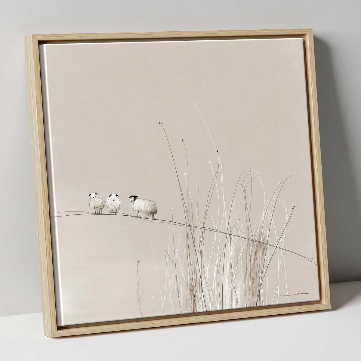 Herdwick Sheep among Fellside Grasses lake district wildlife canvas wall art in natural frame