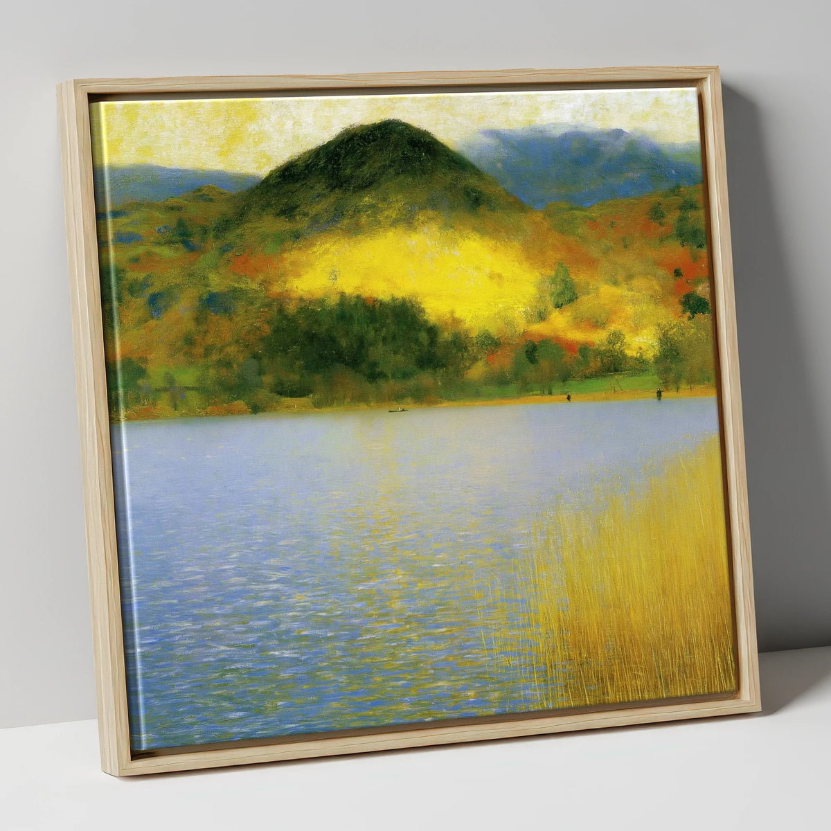 Grasmere Beneath Glowing Fells lake district lake canvas wall art in natural frame