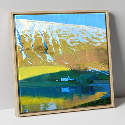 Sunlight On High Tove Snow Gullies lake district fell canvas wall art in natural frame
