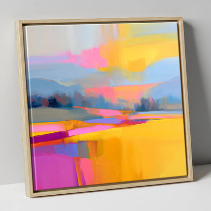Fuchsia and Gold Evening Fells lake district sky canvas wall art in natural frame