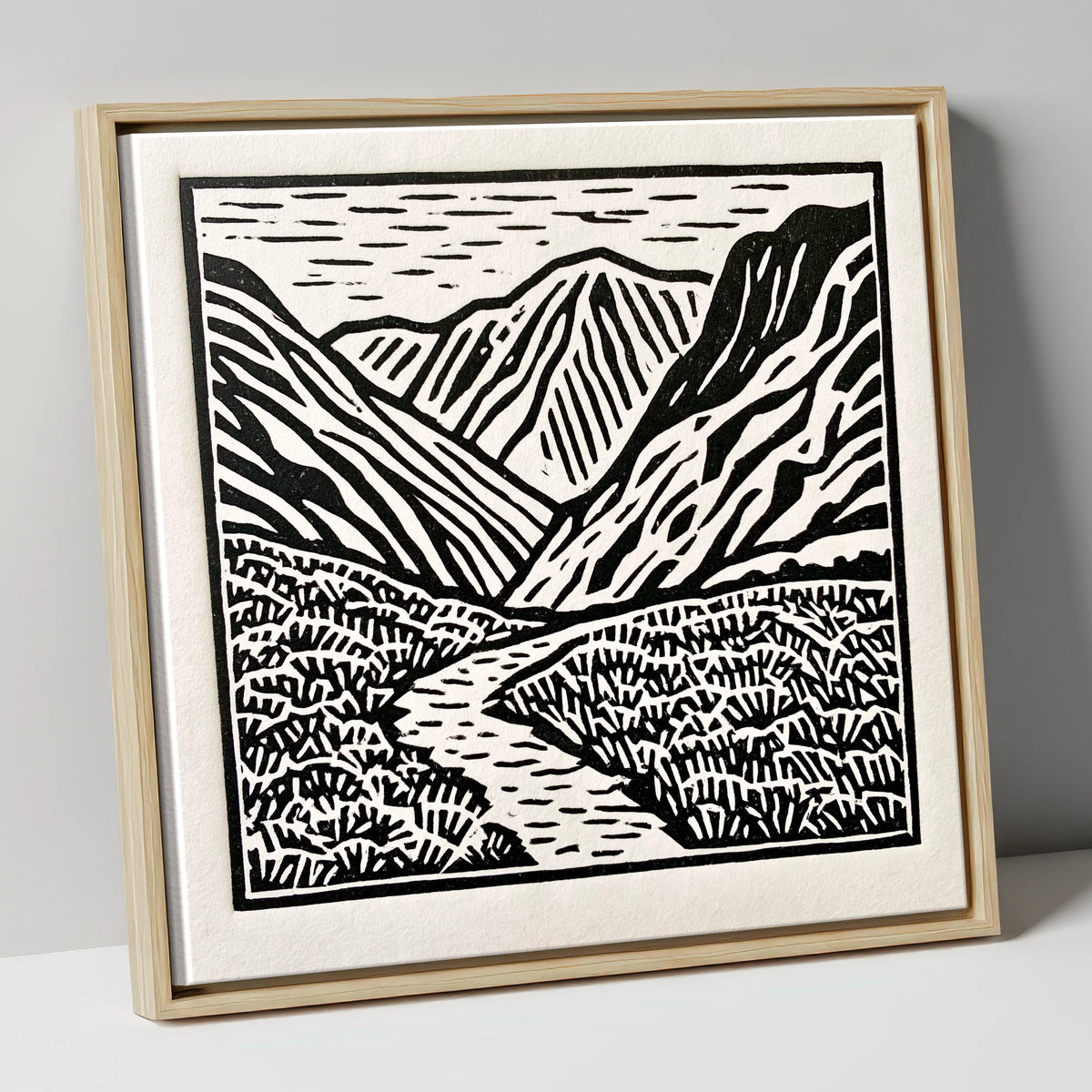 Monochrome Borrowdale Valley Fells lake district valley canvas wall art in natural frame