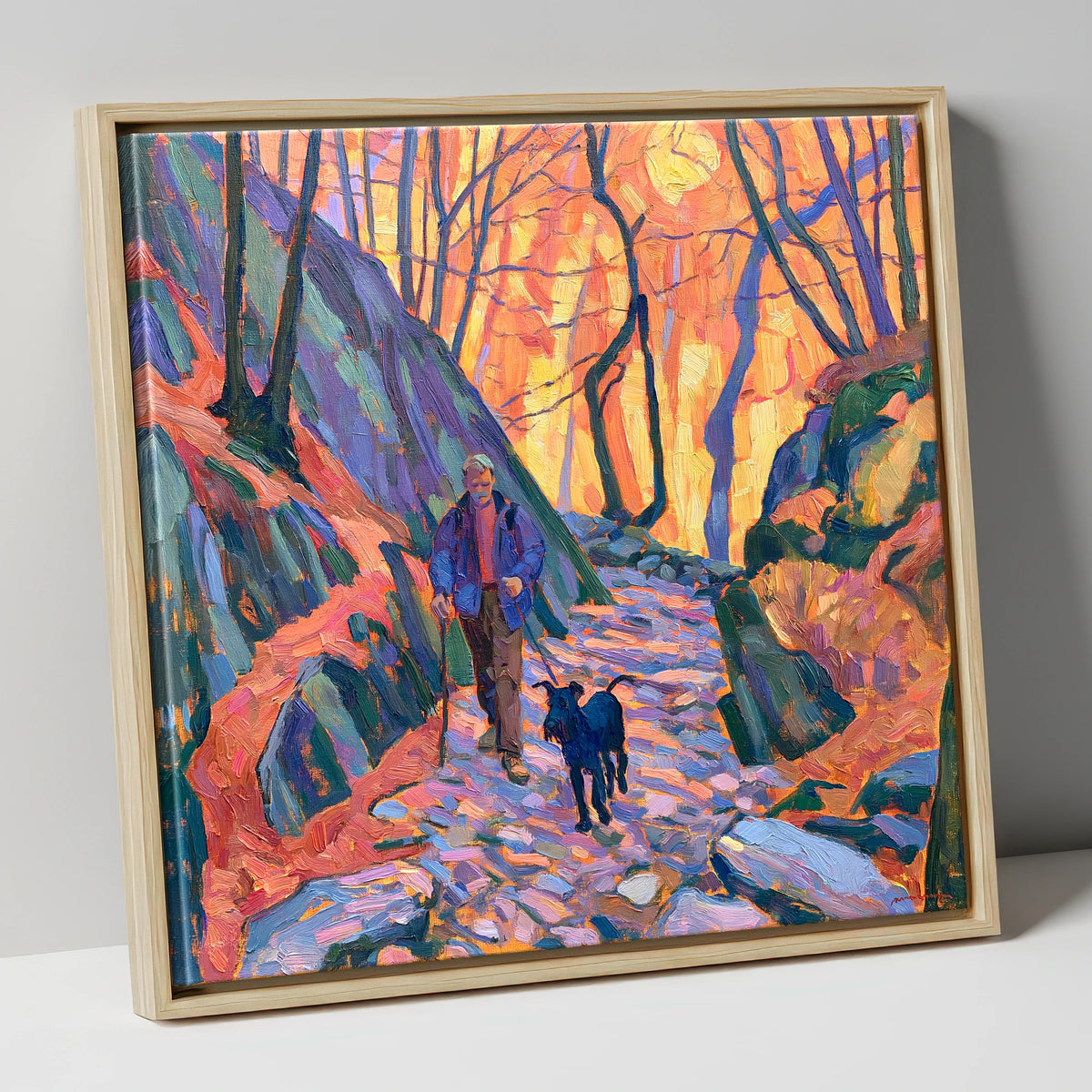 Vibrant Aira Force Dog Walk gifts for dog walkers canvas wall art in natural frame