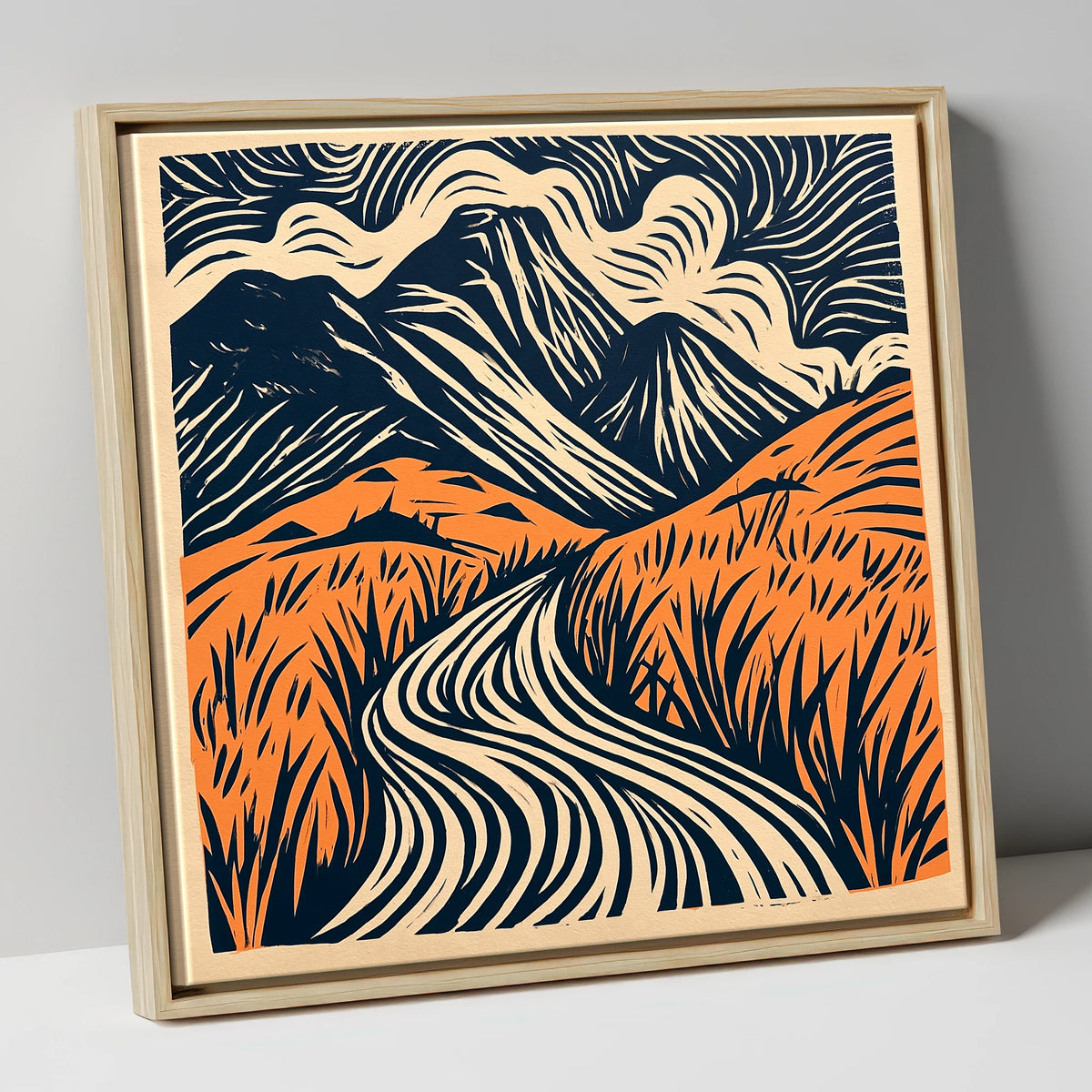 Great Gable Terracotta Winding Path lake district fell canvas wall art in natural frame