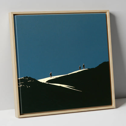 Hikers on a Sunlit Ridge lake district fell canvas wall art in natural frame