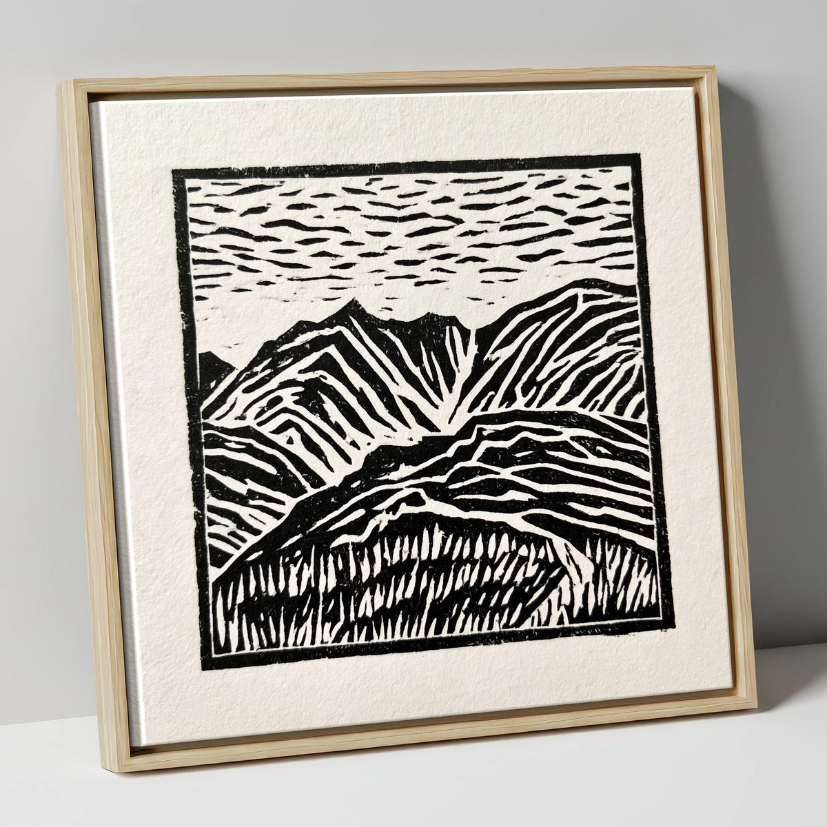 Graphic Mountain Summit View lake district fell canvas wall art in natural frame