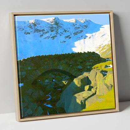 Allen Crags Winter Stone Bridge lake district fell canvas wall art in natural frame