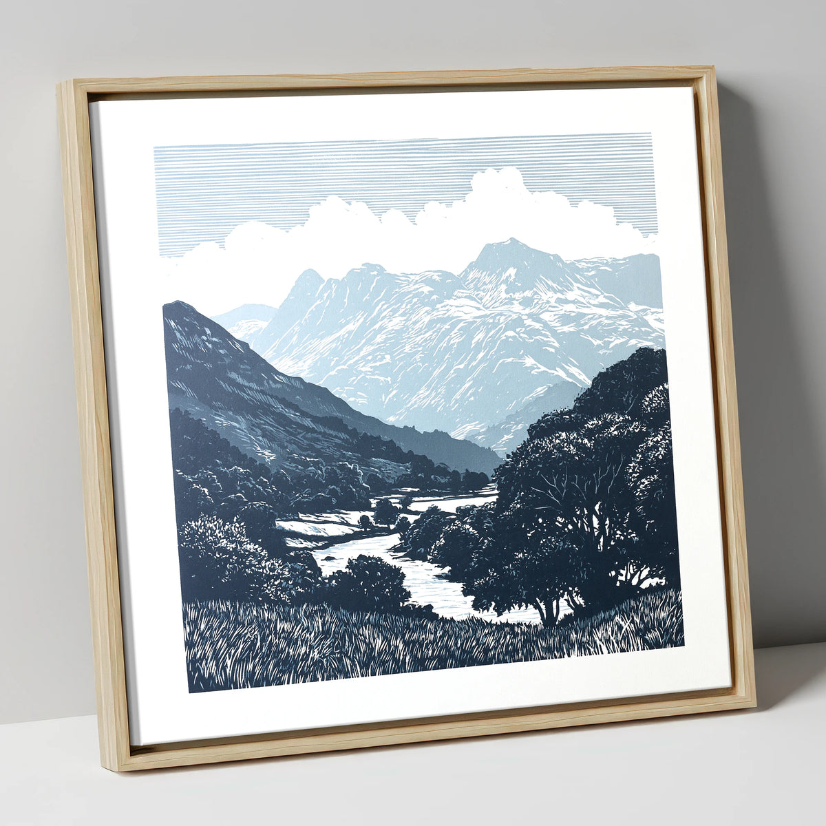 Great Langdale Slate Blue Fells lake district valley canvas wall art in natural frame
