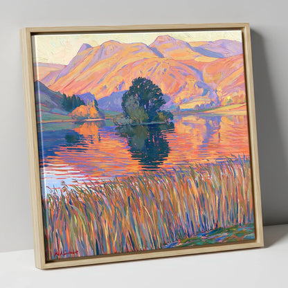 Vibrant Grasmere Island and Fells grasmere wall art canvas wall art in natural frame