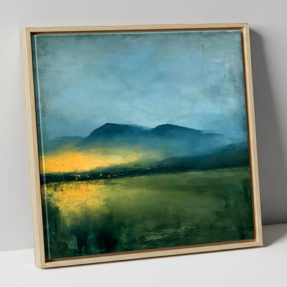 Golden Mist Below Dark Fells lake district sky canvas wall art in natural frame