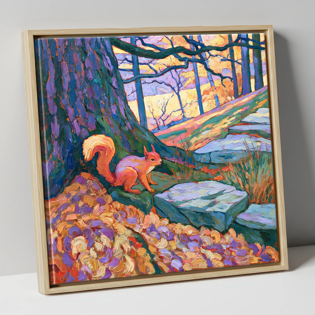 Red Squirrel in Vibrant Woodland lake district wildlife canvas wall art in natural frame