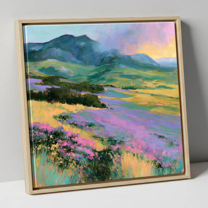 Vivid Heather on Lakeland Fells flowers & fellsides canvas wall art in natural frame