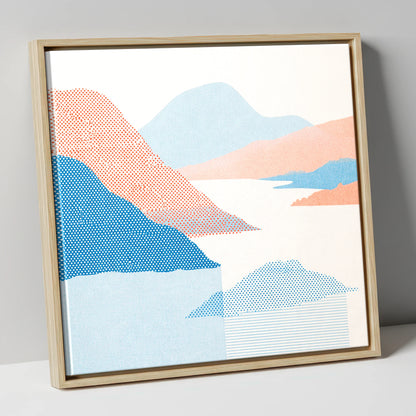 Ullswater Fells in Coral and Blue lake district lake canvas wall art in natural frame