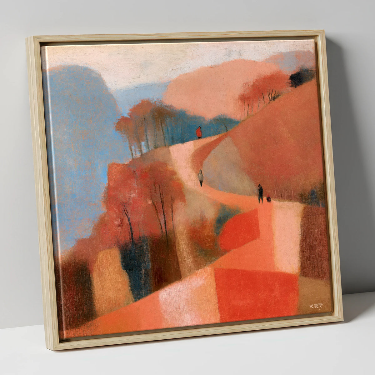 Terracotta Mountain Path Walkers lake district walking canvas wall art in natural frame