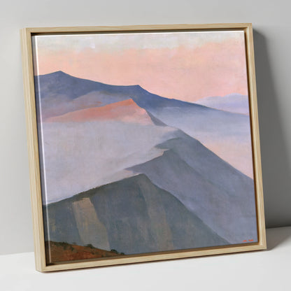 Pastel Mountain Ridge in Mist lake district fell canvas wall art in natural frame
