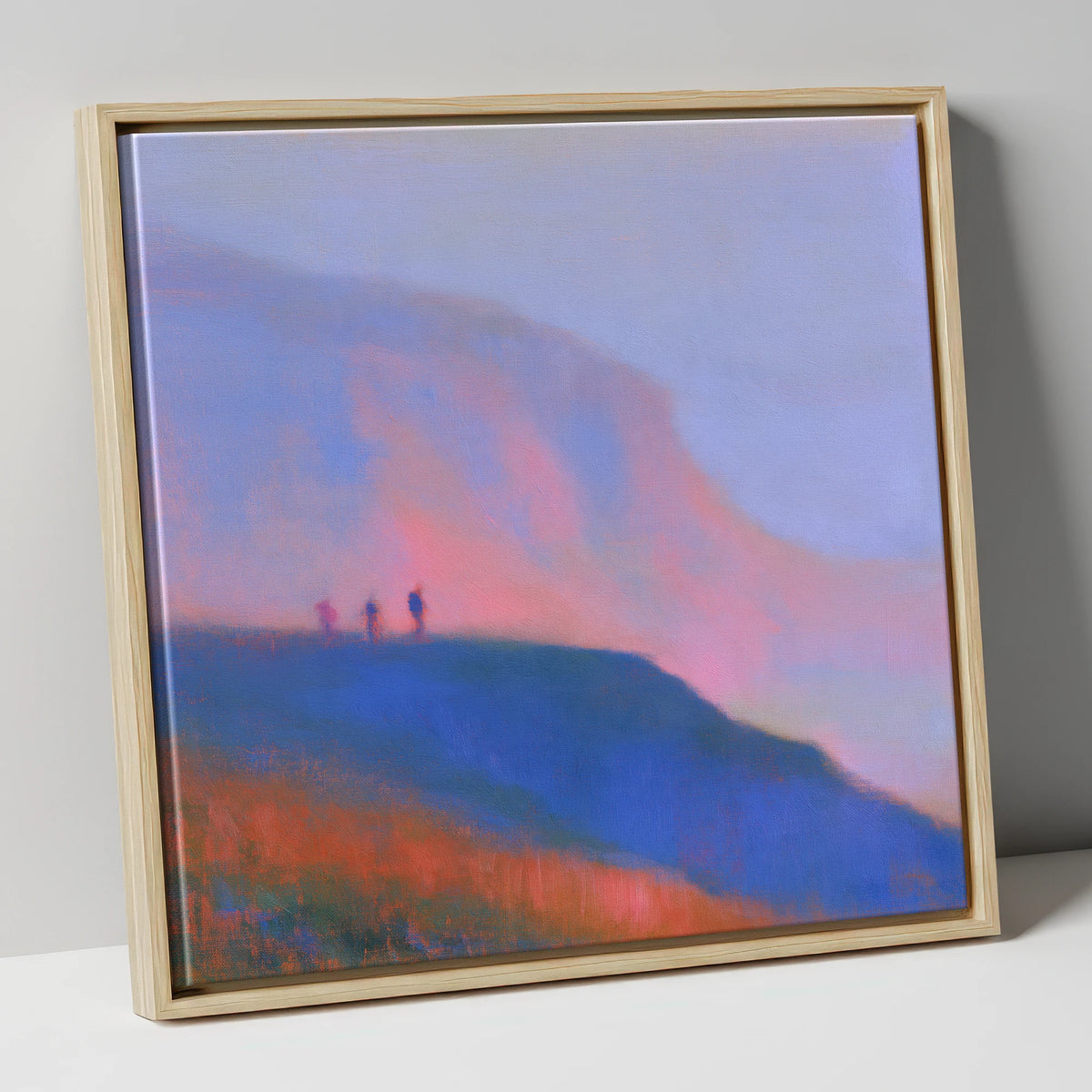 Fell Walkers in Pink Twilight lake district fell canvas wall art in natural frame
