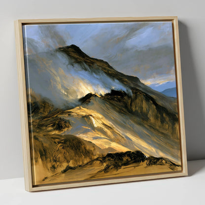 Sunlit Mountain Ridge in Mist lake district fell canvas wall art in natural frame