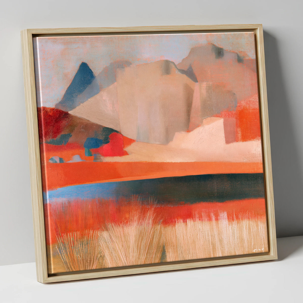 Stickle Tarn in Warm Terracotta lake district fell canvas wall art in natural frame