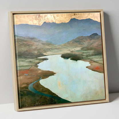 Golden Sky Over Elter Water lake district lake canvas wall art in natural frame
