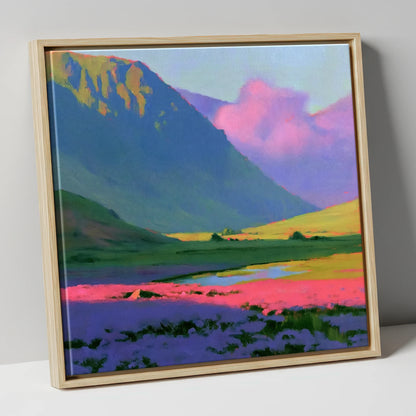 Dramatic Magenta Heather Fellside flowers & fellsides canvas wall art in natural frame