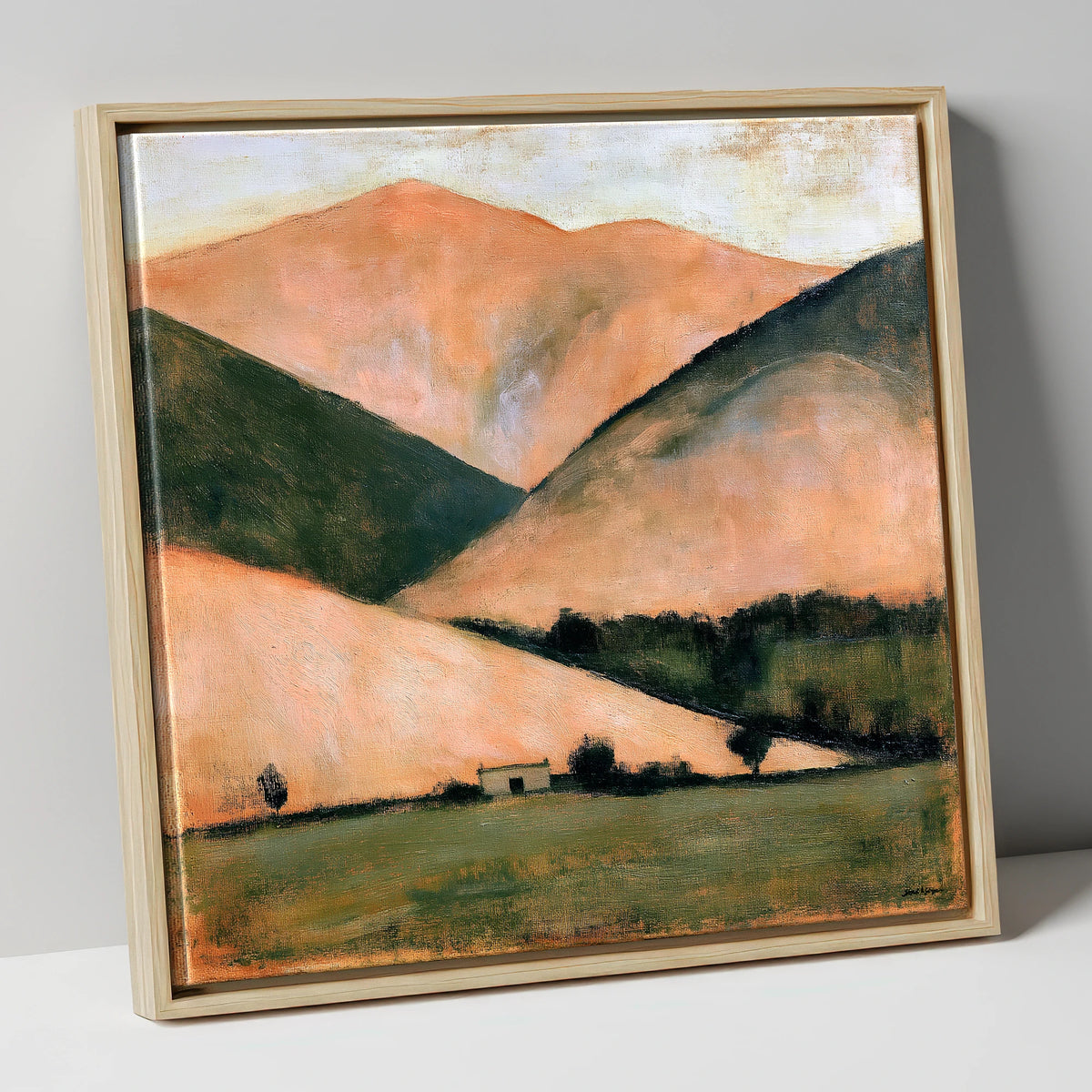 Golden Fells and Stone Bothy lake district sky canvas wall art in natural frame