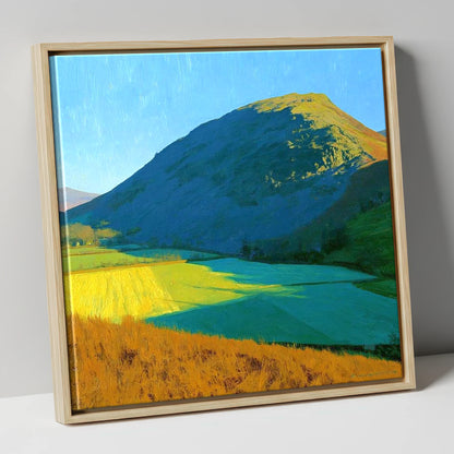 Sunlit Fields Below Low Fell lake district fell canvas wall art in natural frame