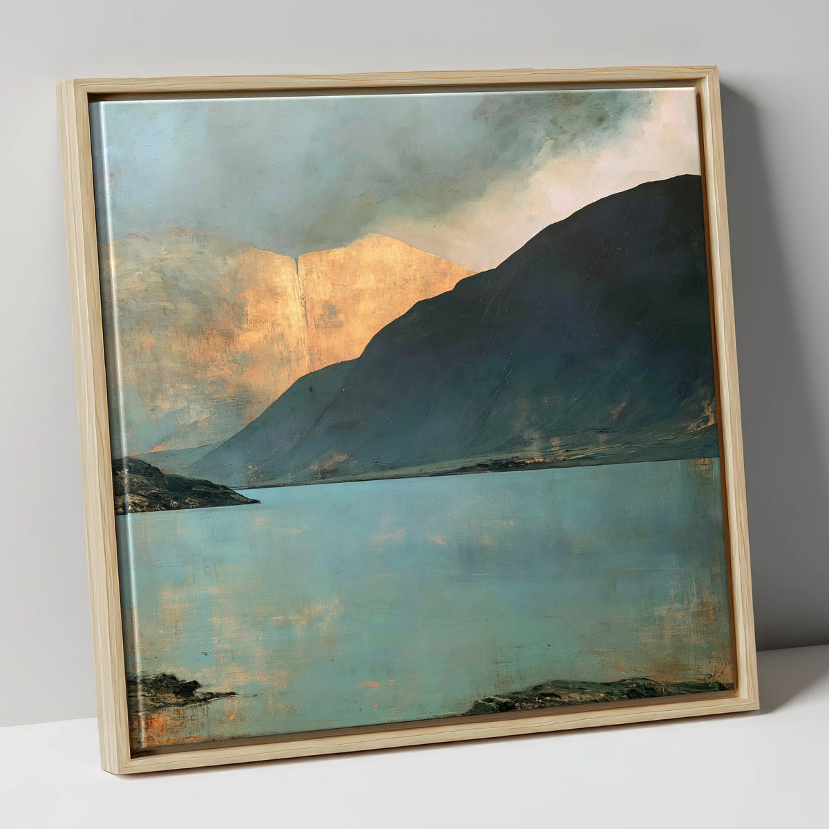 Golden Light On Wastwater Screes lake district lake canvas wall art in natural frame