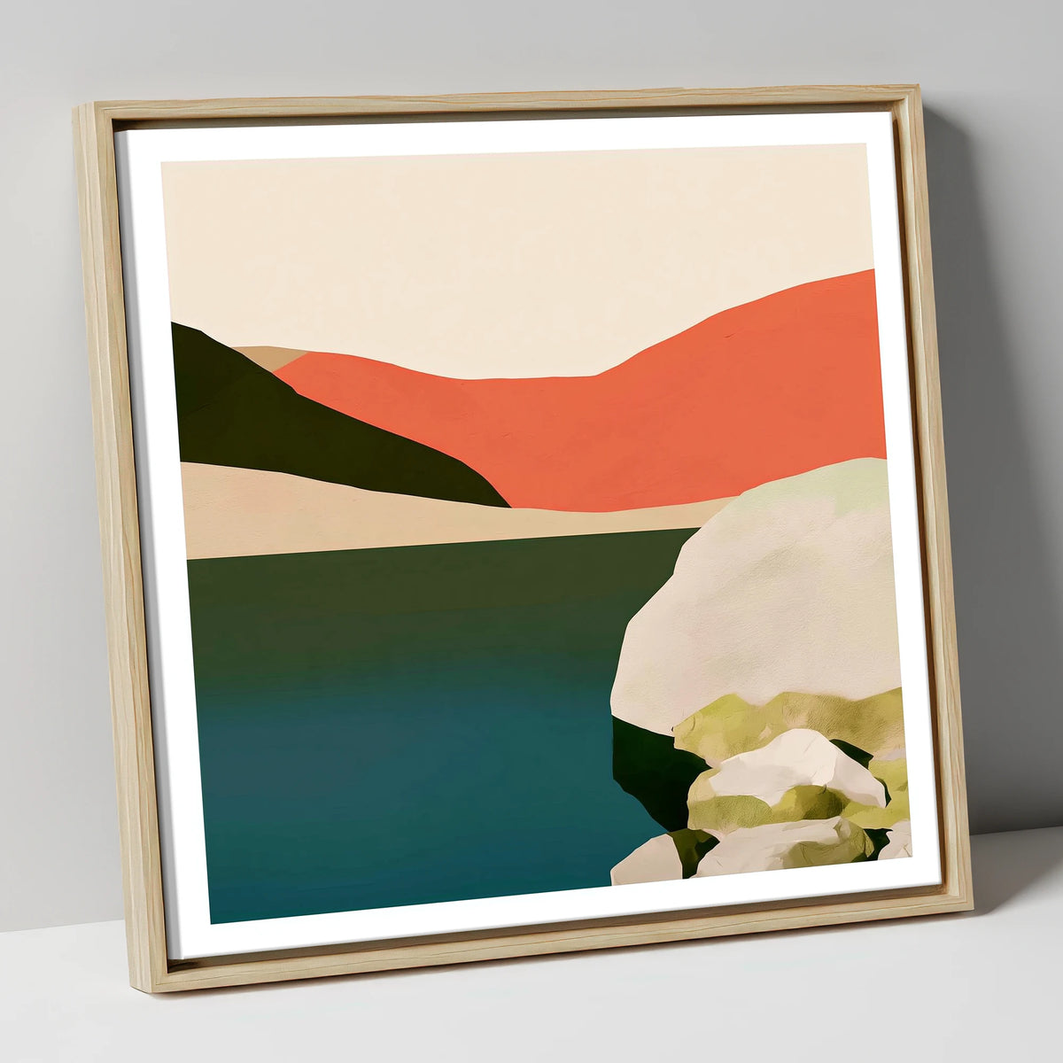 Terracotta Fells at Easedale Tarn lake district lake canvas wall art in natural frame