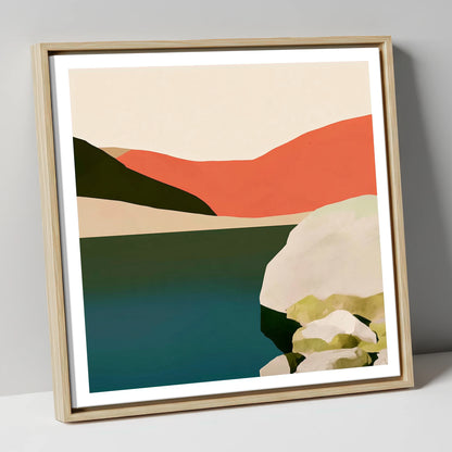 Terracotta Fells at Easedale Tarn lake district lake canvas wall art in natural frame
