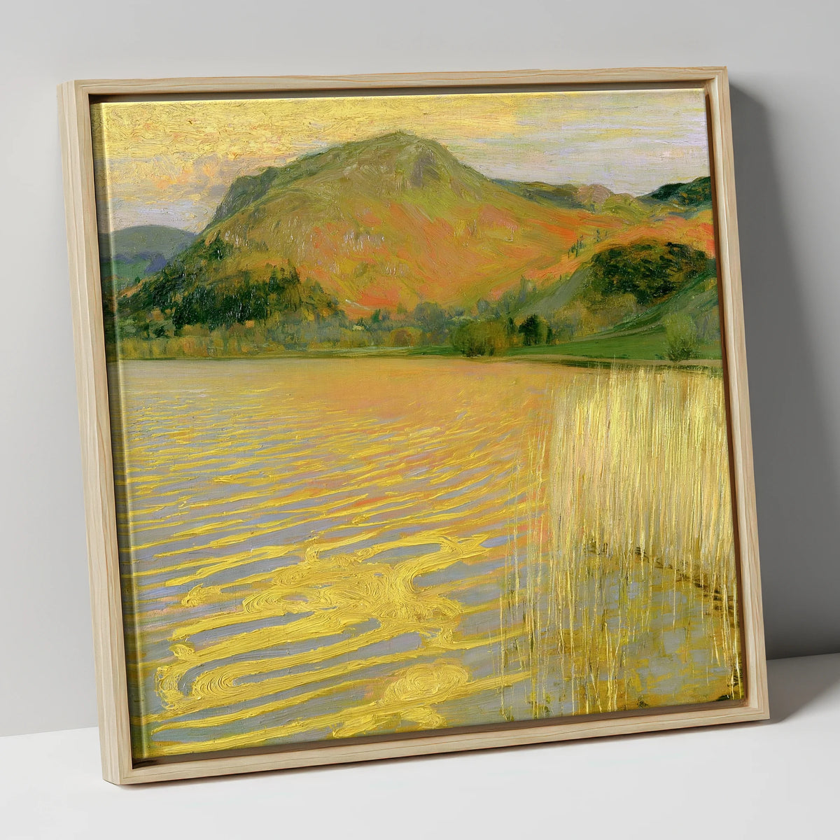 Grasmere in Golden Light lake district lake canvas wall art in natural frame
