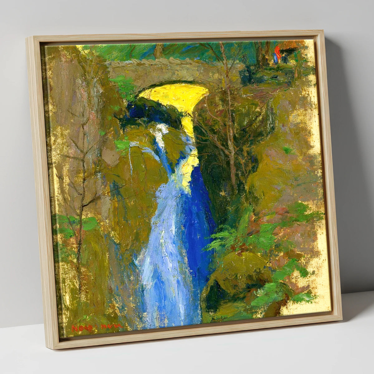 Vivid Blue Cascade at Aira Force lake district waterfall canvas wall art in natural frame