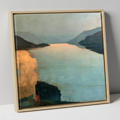 Distant Golden Light on Ullswater lake district lake canvas wall art in natural frame