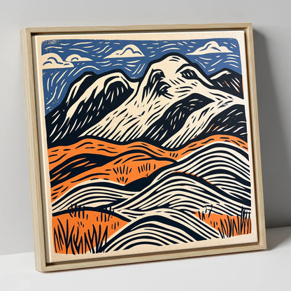 Bowfell Over Orange Fells lake district fell canvas wall art in natural frame