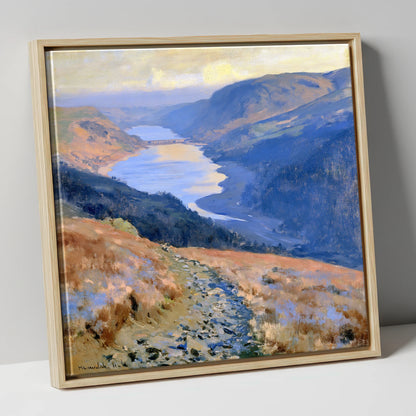 Sunlit Thirlmere from Helvellyn Path lake district lake canvas wall art in natural frame