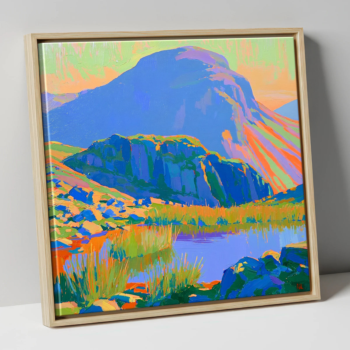 Vibrant Light on Haystacks Tarn lake district fell canvas wall art in natural frame