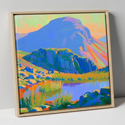 Vibrant Light on Haystacks Tarn lake district fell canvas wall art in natural frame