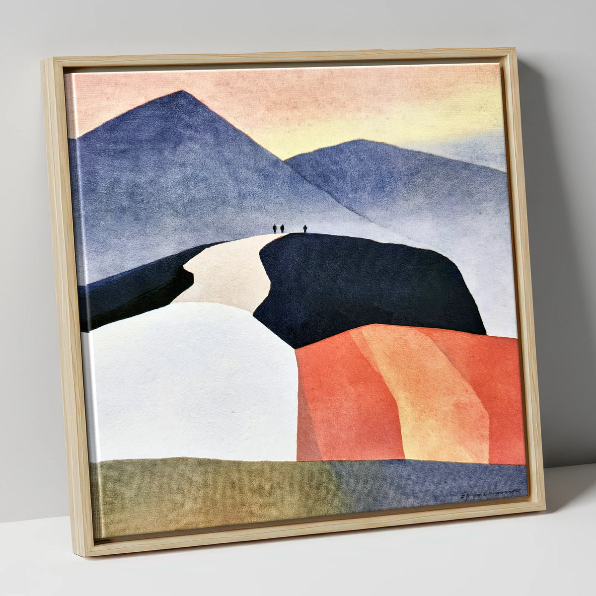 Fell Summit in Terracotta and Indigo lake district fell canvas wall art in natural frame