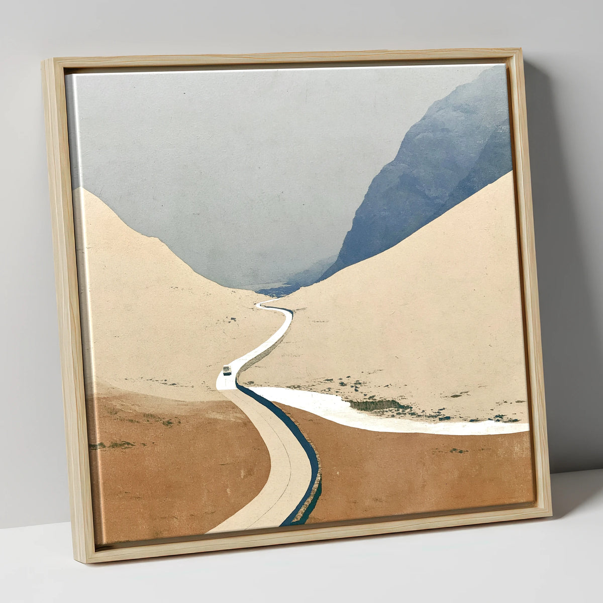 Winding Road through the High Pass lake district valley canvas wall art in natural frame