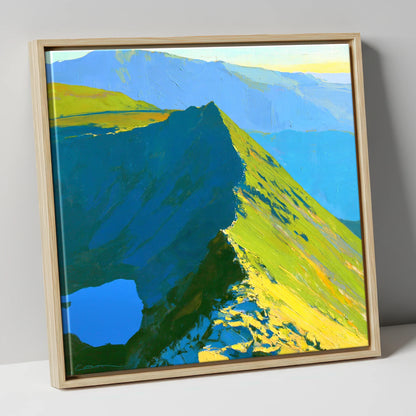 Dramatic Sunlight on Striding Edge lake district walking canvas wall art in natural frame