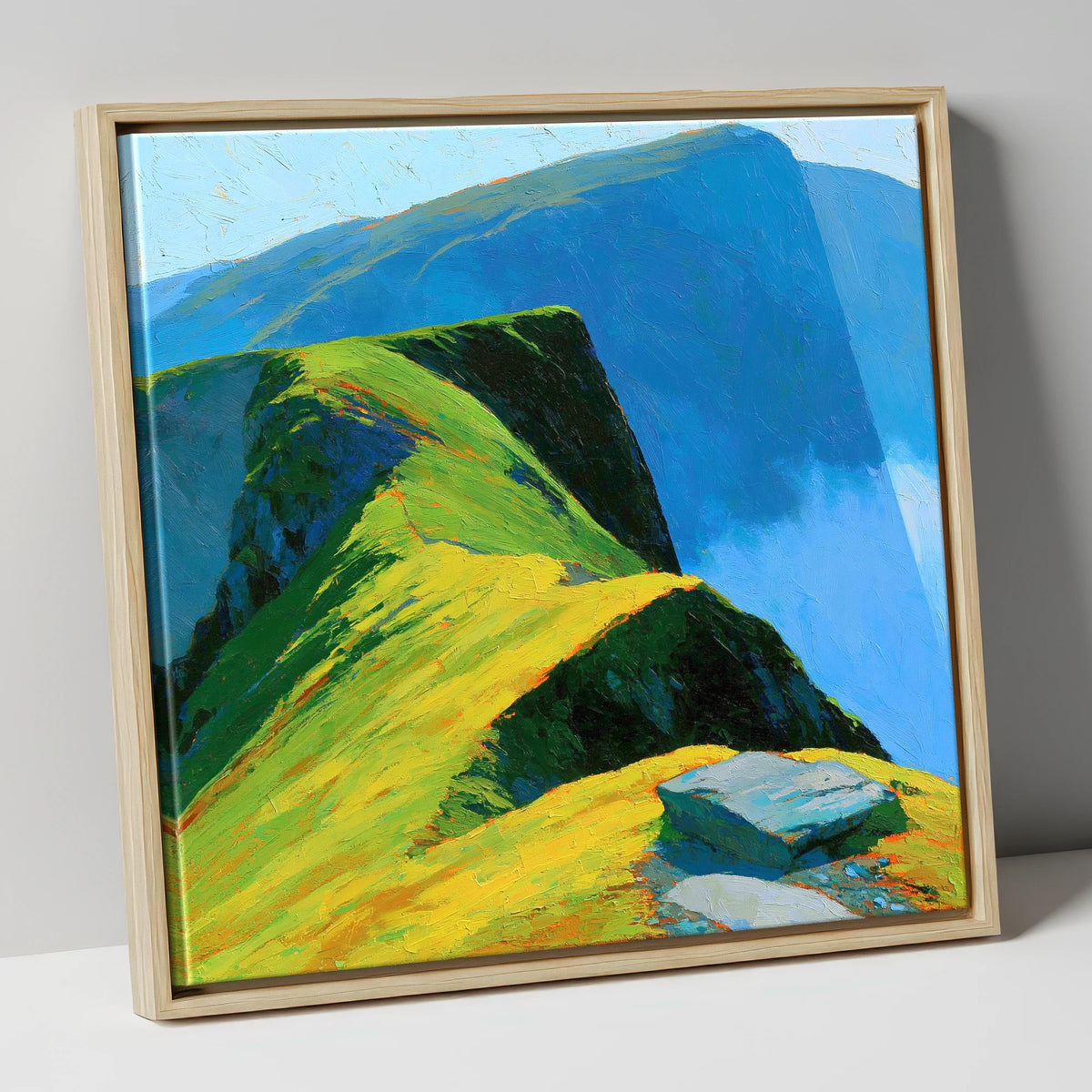 Sunlit Ridge and Deep Blue Crags lake district fell canvas wall art in natural frame