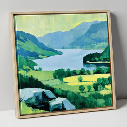 Gowbarrow Crag Over Ullswater lake district lake canvas wall art in natural frame